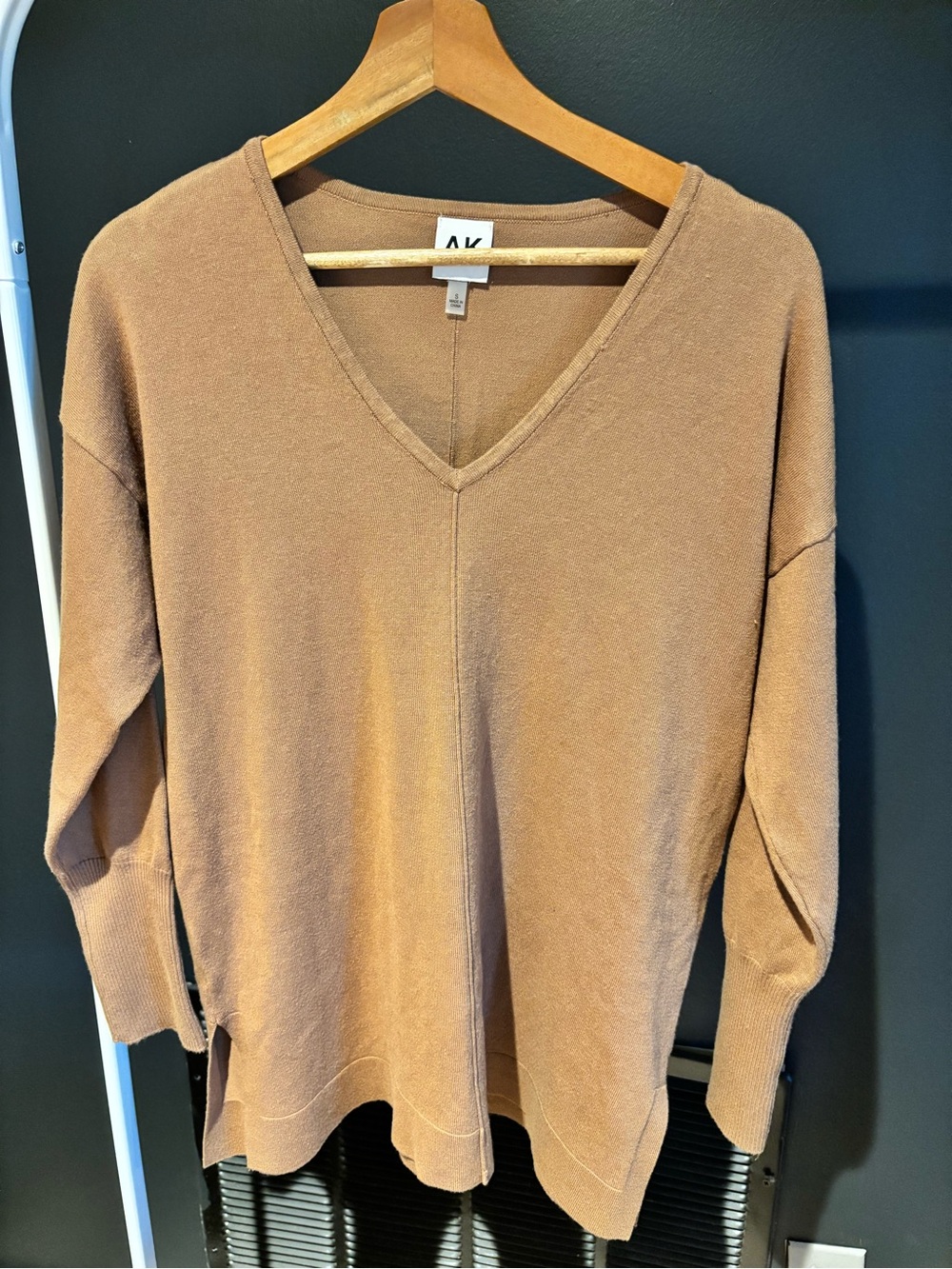 Anne Klein Camel V-Neck Tunic Sweater